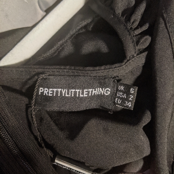 Pretty Little Thing Black Tie Bust Frill Detail Bodycon Dress Size 2 - Picture 6 of 8